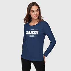 Лонгслив хлопковый женский Team Zajcev forever - фамилия на латинице, цвет: тёмно-синий — фото 2