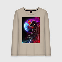 Лонгслив хлопковый женский Космический самурай, цвет: миндальный