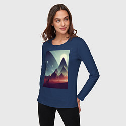 Лонгслив хлопковый женский Геометрические горы, цвет: тёмно-синий — фото 2