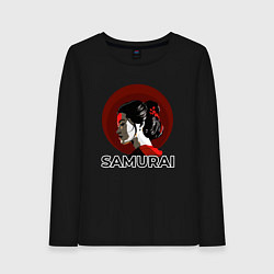 Лонгслив хлопковый женский Гейша - самураи, цвет: черный