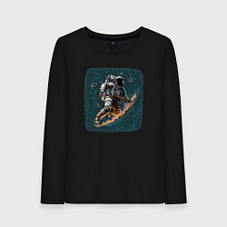 Лонгслив хлопковый женский Космонавт с метеорами, цвет: черный