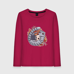 Лонгслив хлопковый женский Осенний котик-енотик, цвет: маджента