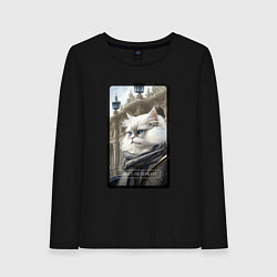 Лонгслив хлопковый женский Санкт-Петербург котик, цвет: черный