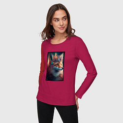 Лонгслив хлопковый женский Лисичка с украшениями, цвет: маджента — фото 2
