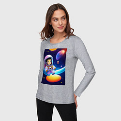 Лонгслив хлопковый женский Мультяшный астронавт, цвет: меланж — фото 2