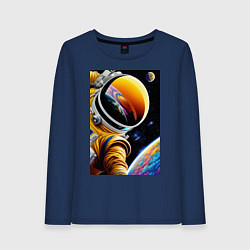 Лонгслив хлопковый женский Космонавт на орбите, цвет: тёмно-синий
