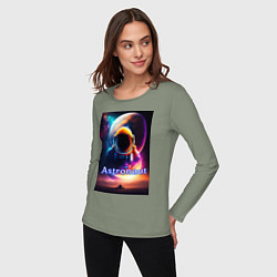 Лонгслив хлопковый женский Астронавт и марсоход, цвет: авокадо — фото 2