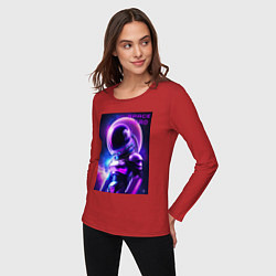 Лонгслив хлопковый женский Космический астронавт, цвет: красный — фото 2