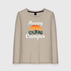 Лонгслив хлопковый женский Happy camper, цвет: миндальный
