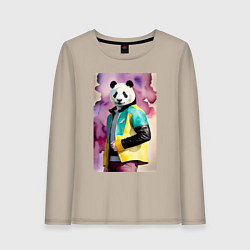 Лонгслив хлопковый женский Панда в модной куртке - акварель, цвет: миндальный