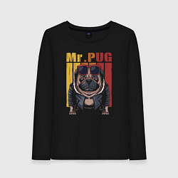 Лонгслив хлопковый женский Mr pug, цвет: черный