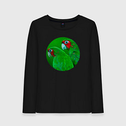 Лонгслив хлопковый женский Два зелёных попугая, цвет: черный