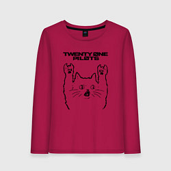Лонгслив хлопковый женский Twenty One Pilots - rock cat, цвет: маджента