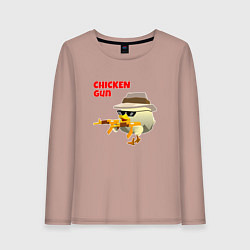 Лонгслив хлопковый женский Цыпленок с автоматами, цвет: пыльно-розовый