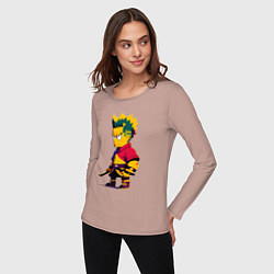 Лонгслив хлопковый женский Bart Simpson samurai - neural network, цвет: пыльно-розовый — фото 2