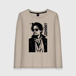 Лонгслив хлопковый женский Johnny Depp - graphics, цвет: миндальный