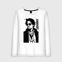 Лонгслив хлопковый женский Johnny Depp - graphics, цвет: белый