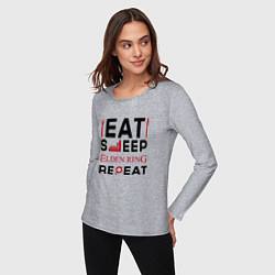 Лонгслив хлопковый женский Надпись: eat sleep Elden Ring repeat, цвет: меланж — фото 2