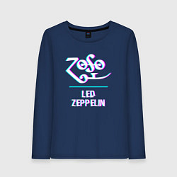 Лонгслив хлопковый женский Led Zeppelin glitch rock, цвет: тёмно-синий