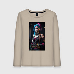 Лонгслив хлопковый женский Jinx model Arcane League of Legends, цвет: миндальный