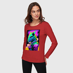 Лонгслив хлопковый женский Dino astronaut - neural network, цвет: красный — фото 2