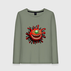 Лонгслив хлопковый женский Веселый вирус красный, цвет: авокадо
