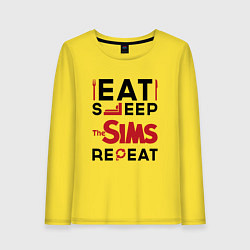 Лонгслив хлопковый женский Надпись: eat sleep The Sims repeat, цвет: желтый