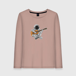 Лонгслив хлопковый женский Космонавт сидит с гитарой, цвет: пыльно-розовый