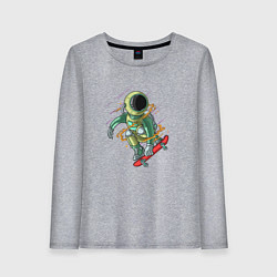 Лонгслив хлопковый женский Космонавт катается на скейте, цвет: меланж