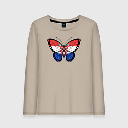 Лонгслив хлопковый женский Хорватия бабочка, цвет: миндальный