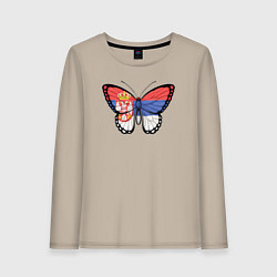 Лонгслив хлопковый женский Бабочка Сербия, цвет: миндальный