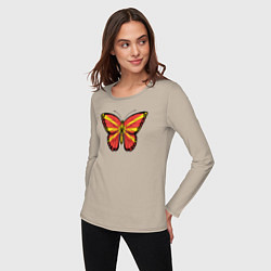 Лонгслив хлопковый женский Бабочка Северная Македония, цвет: миндальный — фото 2
