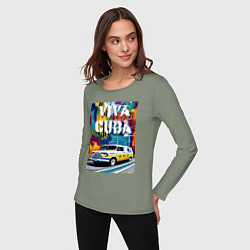 Лонгслив хлопковый женский Viva Cuba - car - retro, цвет: авокадо — фото 2