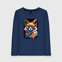 Лонгслив хлопковый женский Abstract Colorful Fox, цвет: тёмно-синий
