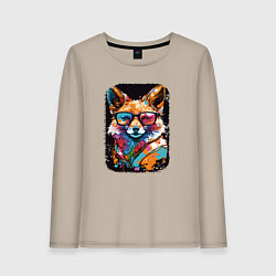 Лонгслив хлопковый женский Abstract Colorful Fox, цвет: миндальный