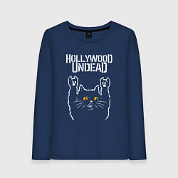 Лонгслив хлопковый женский Hollywood Undead rock cat, цвет: тёмно-синий