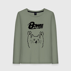 Лонгслив хлопковый женский David Bowie - rock cat, цвет: авокадо