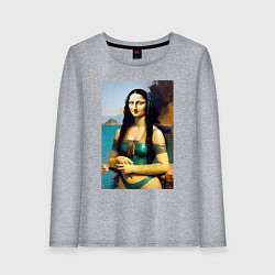 Лонгслив хлопковый женский Мона Лиза на пляже - Биарриц - Франция, цвет: меланж
