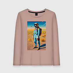 Лонгслив хлопковый женский Космонавт на планете синеглазых капибар, цвет: пыльно-розовый