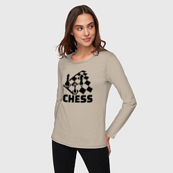 Лонгслив хлопковый женский Chess game, цвет: миндальный — фото 2