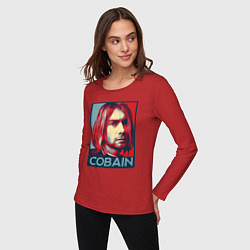 Лонгслив хлопковый женский Nirvana - Kurt Cobain, цвет: красный — фото 2