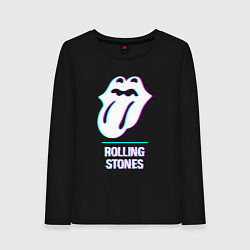 Лонгслив хлопковый женский Rolling Stones glitch rock, цвет: черный