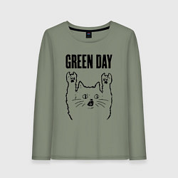 Лонгслив хлопковый женский Green Day - rock cat, цвет: авокадо