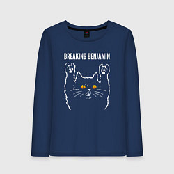 Лонгслив хлопковый женский Breaking Benjamin rock cat, цвет: тёмно-синий