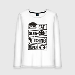 Лонгслив хлопковый женский Eat sleep fishing repeat, цвет: белый
