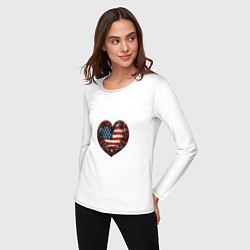 Лонгслив хлопковый женский Сердце с цветами флаг США, цвет: белый — фото 2