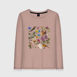 Женский лонгслив Цветение и птички