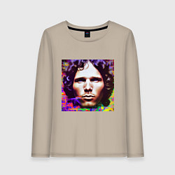 Лонгслив хлопковый женский Jim Morrison Glitch 25 Digital Art, цвет: миндальный