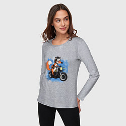 Лонгслив хлопковый женский Лис на мотоцикле, цвет: меланж — фото 2