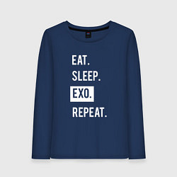 Лонгслив хлопковый женский Eat Sleep EXO Repeat, цвет: тёмно-синий